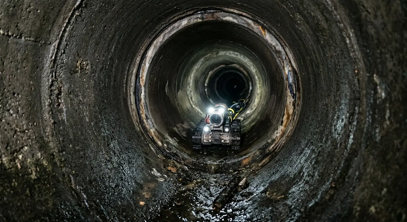 Robotic sewer camera inspecting pipe interior for Sewer Line Repair in Sugar Hill